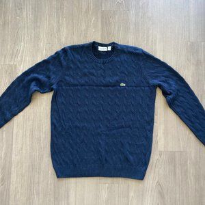 Lacoste Navy Blue Cable Knit Crew Neck Sweater